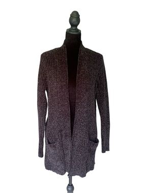 Apt. 9 Cozy Chenille Open Front Ribbed Cardigan with Pockets charcoal/black -M